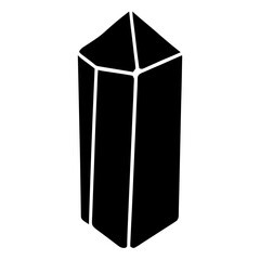 Abstract Black Prism with Sharp Edges, Geometric Crystal on White Background