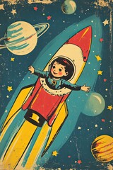 Child in Rocketship in Space