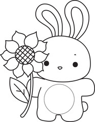 Outline of Illustration of cute bunny icon.
Lineart of Funny rabbit in daily activities elements.