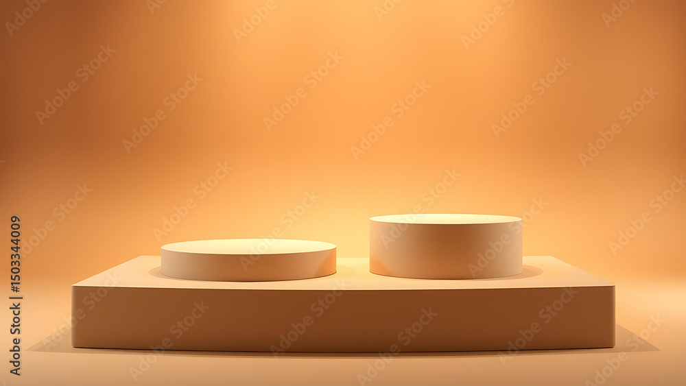 Poster Elegant Minimalist Product Display Two-Tiered Platform with Soft Lighting for Showcase and Presentation