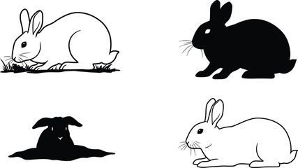 Elegant Rabbit Silhouettes Vector Illustration Set