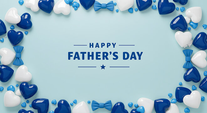 Blue hearts background Father's Day greeting with gift card pattern in modern elegant flat design