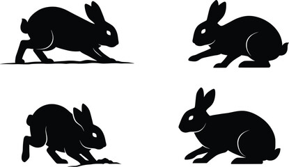 Fototapeta premium Elegant Rabbit Silhouettes Vector Illustration Set