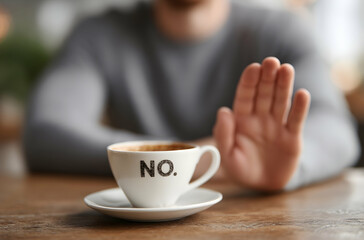 Rejecting Coffee with a No Cup and Hand Gesture