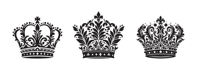Set Hand drawn crown silhouette