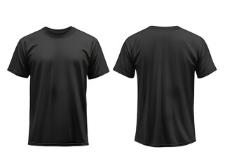 Naklejka premium Black T-shirt template, front and back view, isolated on a transparent background. Cutout PNG file with a white border.