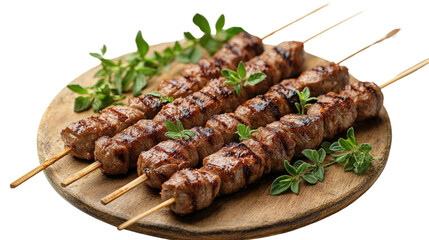 Delicious grilled kebab on skewers cut out on white back ground PNG