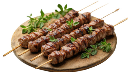 Delicious grilled kebab on skewers cut out on white back ground PNG