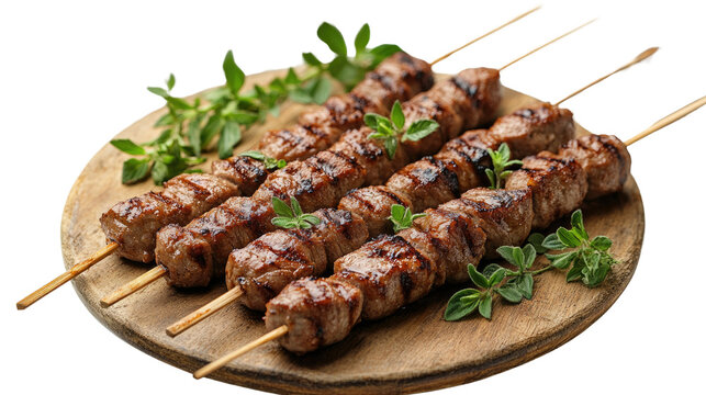 Delicious grilled kebab on skewers cut out on white back ground PNG