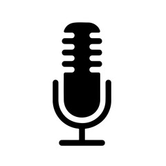 A simple black silhouette illustration of a microphone.