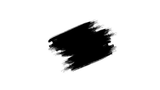 Black hand-drawn grunge brush texture animation. Ink brush paint stroke black stock animation with paint splash. Watercolor retro art vintage abstract background.