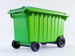 Green plastic outdoor trash receptacle