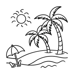 beach scene coloring page illustration