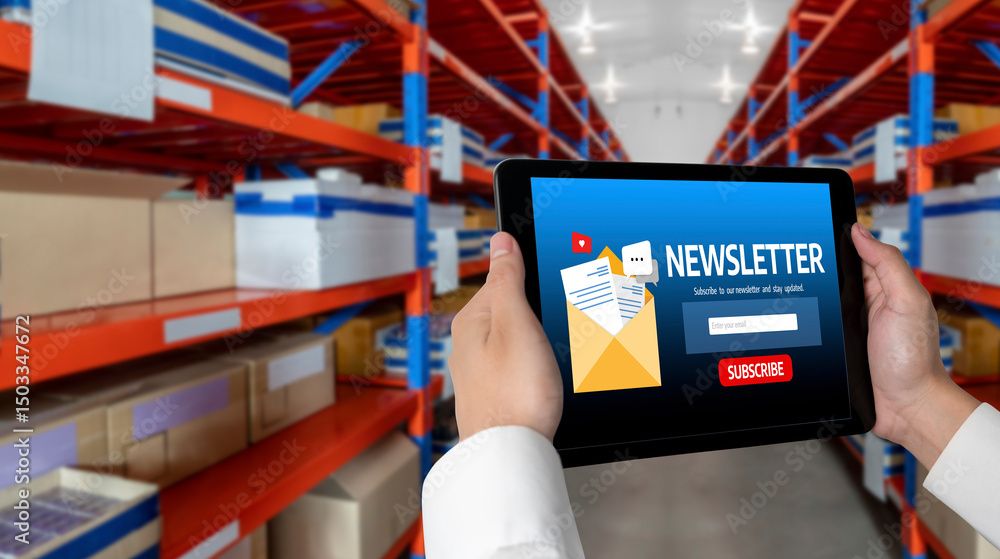 Poster newsletter signup page on computer for customer to subscribe snugly newsletter update information to