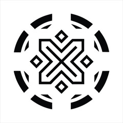 Bold Black and White Circular Geometric Maze Design on White Background