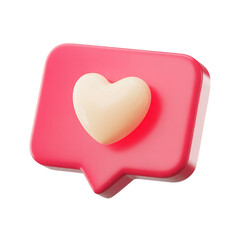 3d render of pink speech bubble with beige heart isolated on transparent background