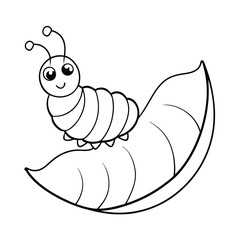 cute cartoon caterpillar on leaf coloring page