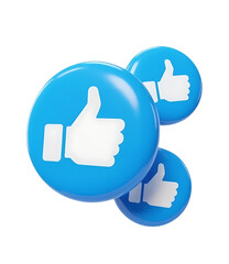 Obraz premium Three glossy blue thumbs up icons isolated on transparent background