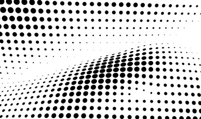 Abstract black dots in varying sizes creating wavy perspective