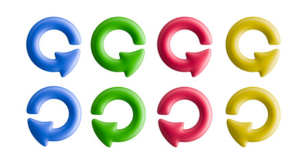 Clockwise and counterclockwise circular arrows represent rotation directions in set of four colorful circular arrows.