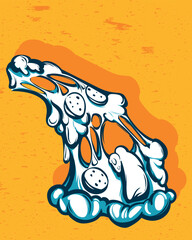 Vector illustration isolated from background.
Stylized pizza drawn by hand with blue lines on bright orange background.