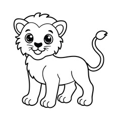 cute cartoon lion cub coloring page illustration 