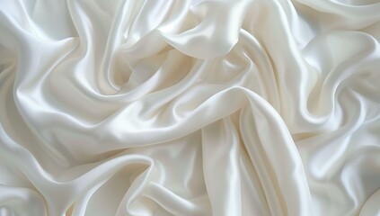 Beautiful white silk satin fabric background, close-up. Beautiful abstract, elegant background with copy space.
