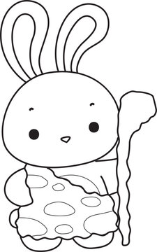 Outline of Illustration of cute bunny icon.
Lineart of Funny rabbit in daily activities elements.