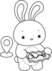 Outline of Illustration of cute bunny icon.
Lineart of Funny rabbit in daily activities elements.