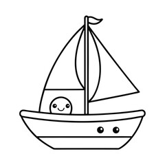 cute cartoon sailboat coloring page for kid