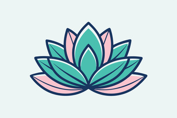 Stylized Teal and Pink Lotus Flower Design Element