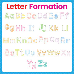 Letter Formation Aa–Zz Tracing Worksheet, Alphabet Handwriting Practice for Kids