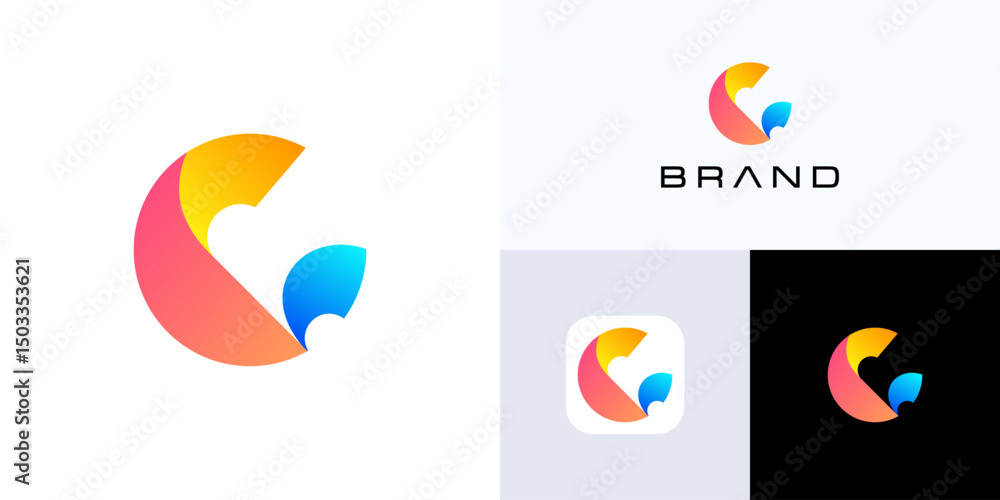 Poster abstract letter c with dynamic vibrant colorful logo icon design vector illustration element editabl