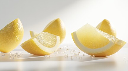 Lemon slices scattered on a white surface