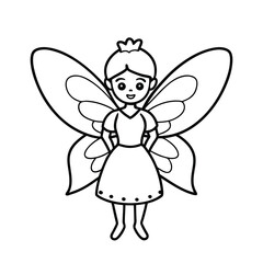 cute fairy princess with butterfly wings coloring book page 