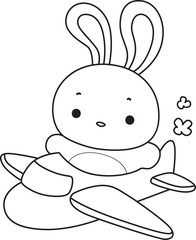 Outline of Illustration of cute bunny icon.
Lineart of Funny rabbit in daily activities elements.