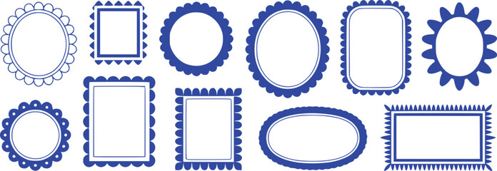 Decorative blue frames collection of various shapes and designs on white