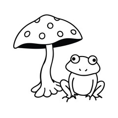 cute frog under mushroom coloring page 