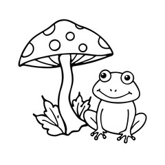 cute frog under mushroom coloring page 