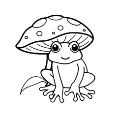 funny turtle cartoon cute frog under mushroom coloring page 