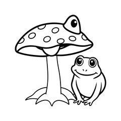 mushroom vector illustration cute frog under mushroom coloring page 