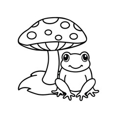 cute frog under mushroom coloring page 