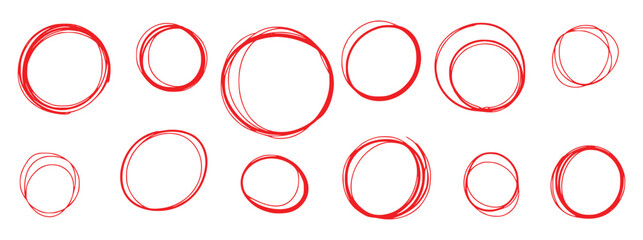 Red hand drawn circle outlines on white background simple design