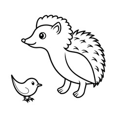 cute hedgehog and bird coloring page 