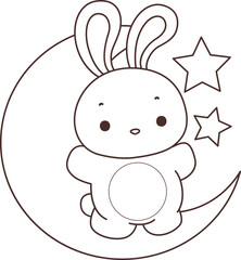 Outline of Illustration of cute bunny icon.
Lineart of Funny rabbit in daily activities elements.
