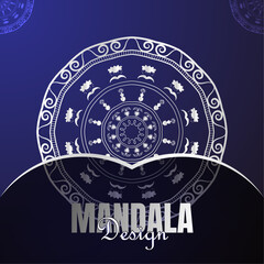 White meaningful mandala design on blue background, Decorative Vector Art for any card, birthday, other holiday, yoga, india, folk, arabic	