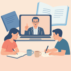 Students taking online class at home