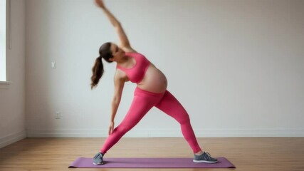 Prenatal yoga poses for flexibility and strength during pregnancy workout 4k video - Powered by Adobe