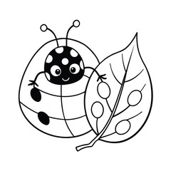 cute ladybug on leaf coloring page for kids