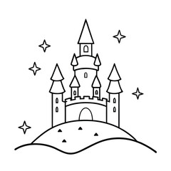 castle in the night cute line drawing of a fairytale castle on a hill